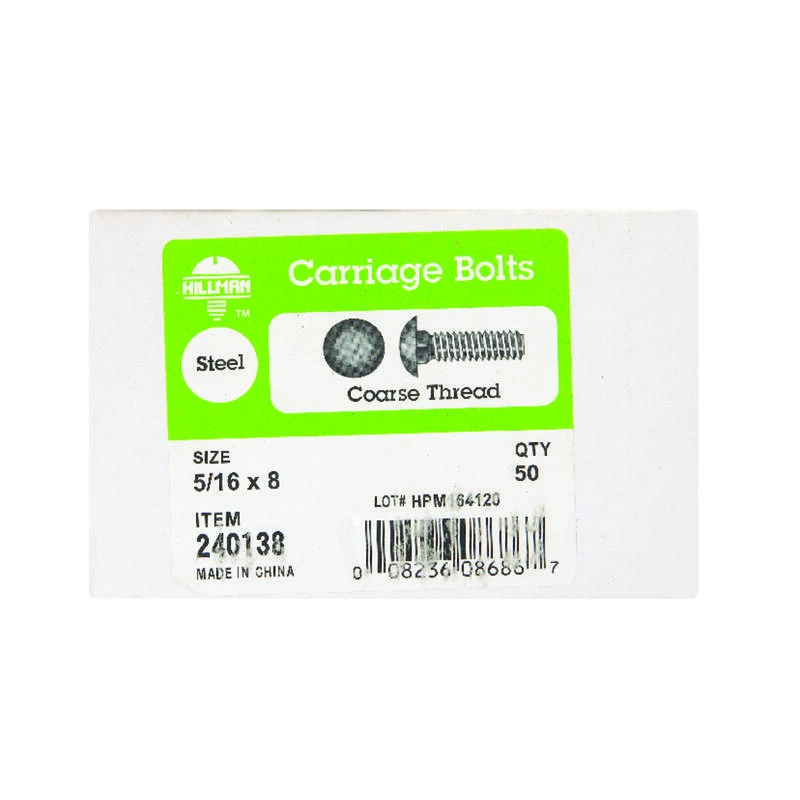 Hillman 5/16 in. X 8 in. L Zinc-Plated Steel Carriage Bolt 50 pk 2 Hillman 5/16 in. X 8 in. L Zinc-Plated Steel Carriage Bolt 50 pk - Image 2