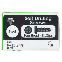 Hillman No. 6-20 X 1/2 in. L Phillips Pan Head Self- Drilling Screws 100 pk