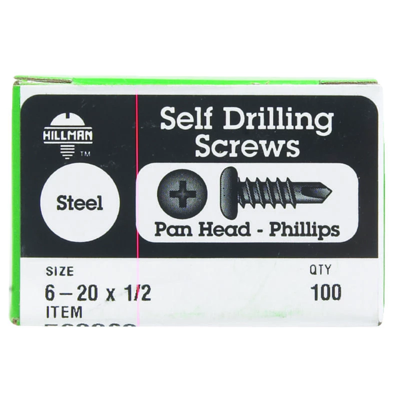 Hillman No. 6-20 X 1/2 in. L Phillips Pan Head Self- Drilling Screws 100 pk 1 Hillman No. 6-20 X 1/2 in. L Phillips Pan Head Self- Drilling Screws 100 pk