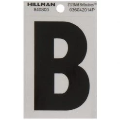 Hillman 3 in. Reflective Black Vinyl Self-Adhesive Letter B 1 pc