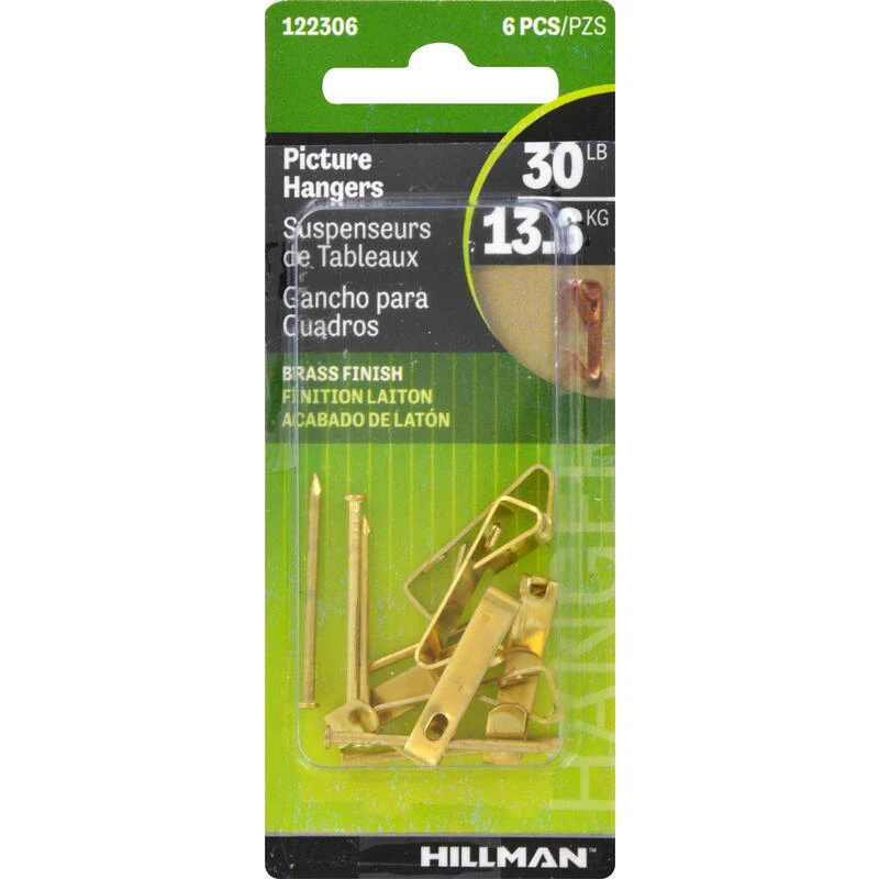 Hillman AnchorWire Brass-Plated Gold Conventional Picture Hanger 30 lb 6 pk 1 Hillman AnchorWire Brass-Plated Gold Conventional Picture Hanger 30 lb 6 pk