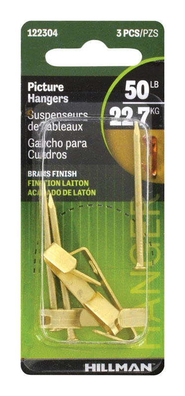 Hillman AnchorWire Brass-Plated Gold Conventional Picture Hanger 50 lb 3 pk 2 Hillman AnchorWire Brass-Plated Gold Conventional Picture Hanger 50 lb 3 pk - Image 2
