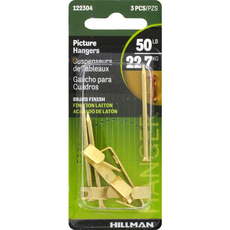 Hillman AnchorWire Brass-Plated Gold Conventional Picture Hanger 50 lb 3 pk 1 Hillman AnchorWire Brass-Plated Gold Conventional Picture Hanger 50 lb 3 pk