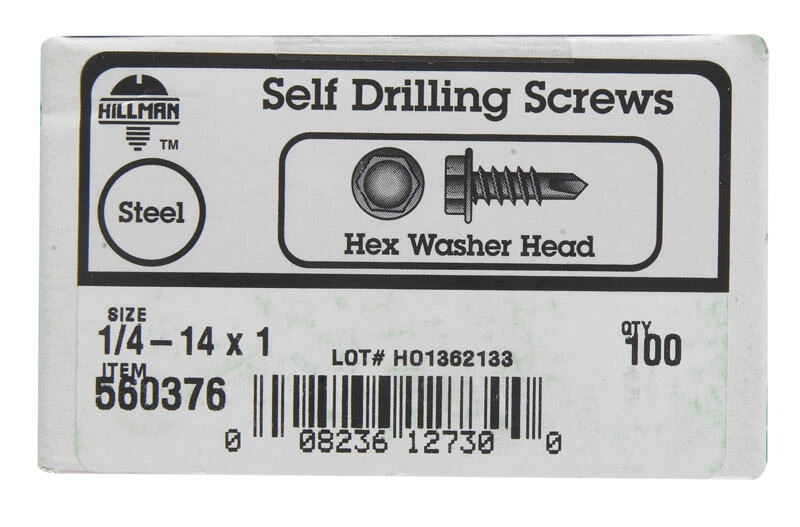 Hillman 1/4-14 Sizes X 1 in. L Hex Hex Washer Head Sheet Metal Screws 100 pk 1 Hillman 1/4-14 Sizes X 1 in. L Hex Hex Washer Head Sheet Metal Screws 100 pk