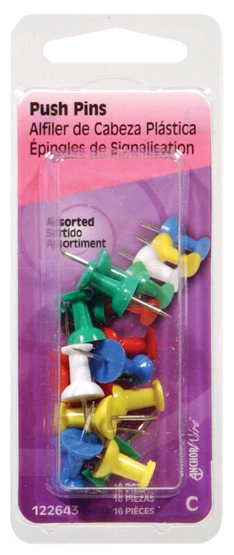 Hillman Assorted Push Pins 16 pk 1 Hillman Assorted Push Pins 16 pk