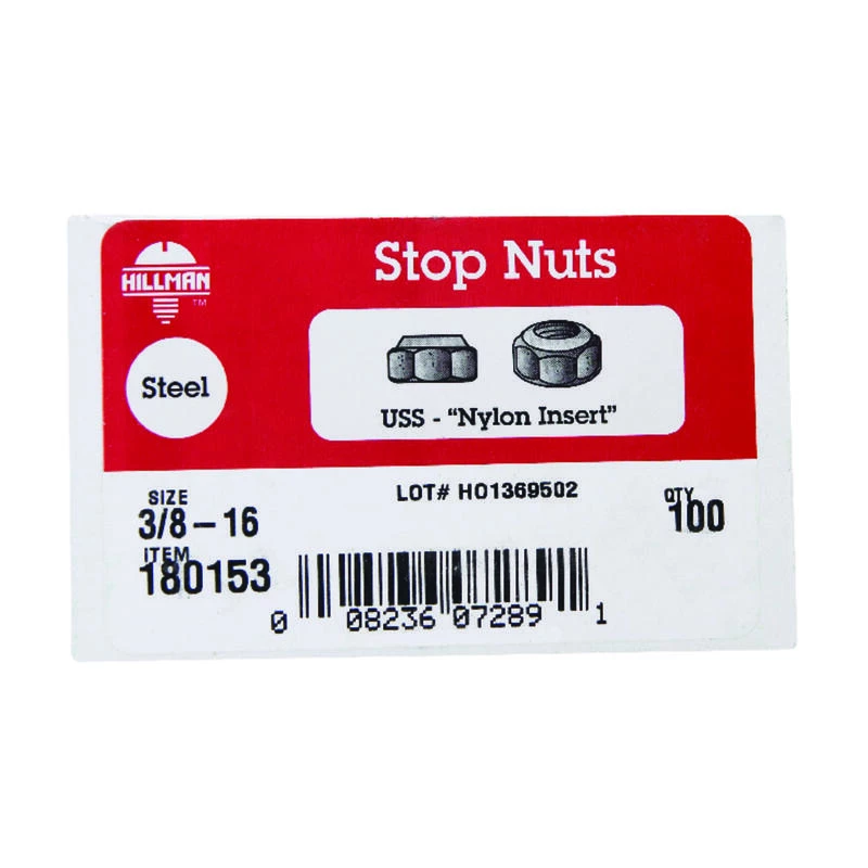 Hillman 3/8 in. Zinc-Plated Steel USS Nylon Lock Nut 100 pk 2 Hillman 3/8 in. Zinc-Plated Steel USS Nylon Lock Nut 100 pk - Image 2