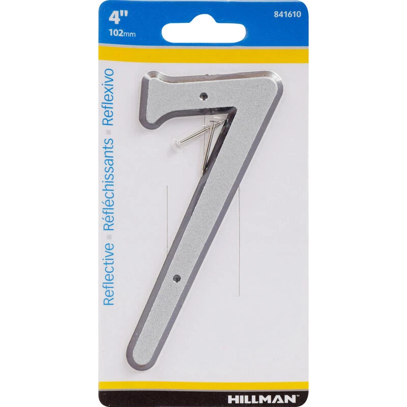 Hillman 4 in. Reflective Silver Plastic Nail-On Number 7 1 pc 1 Hillman 4 in. Reflective Silver Plastic Nail-On Number 7 1 pc