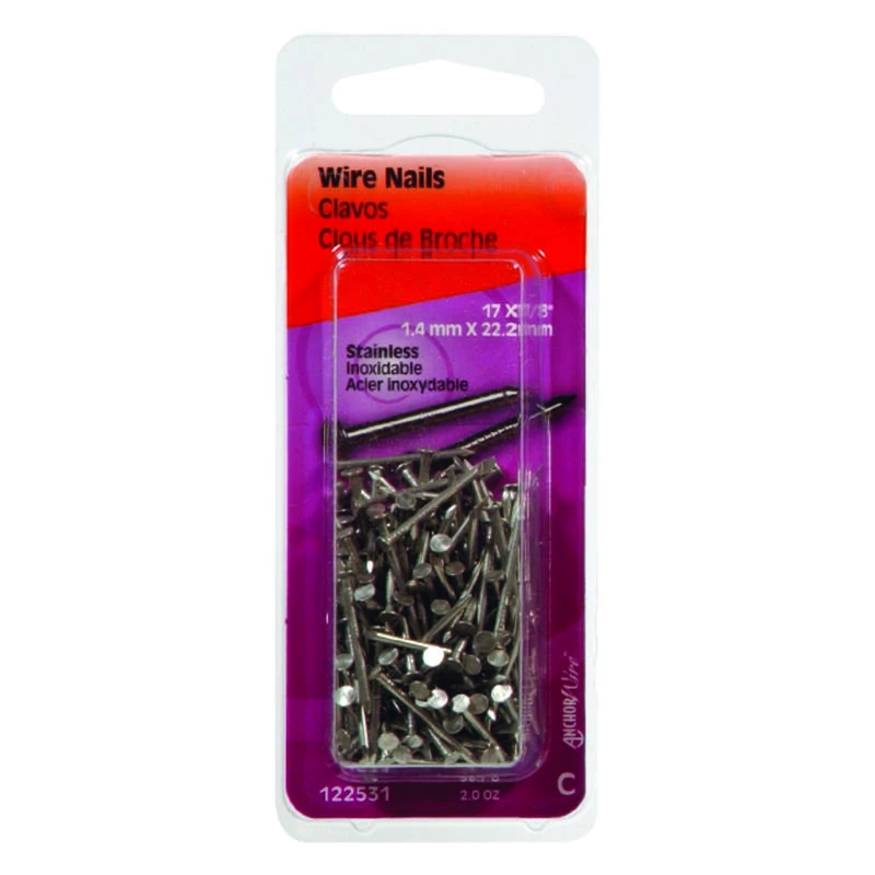Hillman 17 Ga. X 7/8 in. L Stainless Steel Wire Nails 1 pk 2 oz 1 Hillman 17 Ga. X 7/8 in. L Stainless Steel Wire Nails 1 pk 2 oz