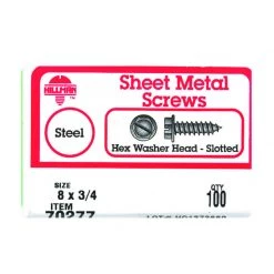 Hillman No. 8 X 3/4 in. L Slotted Hex Washer Head Sheet Metal Screws 100 pk