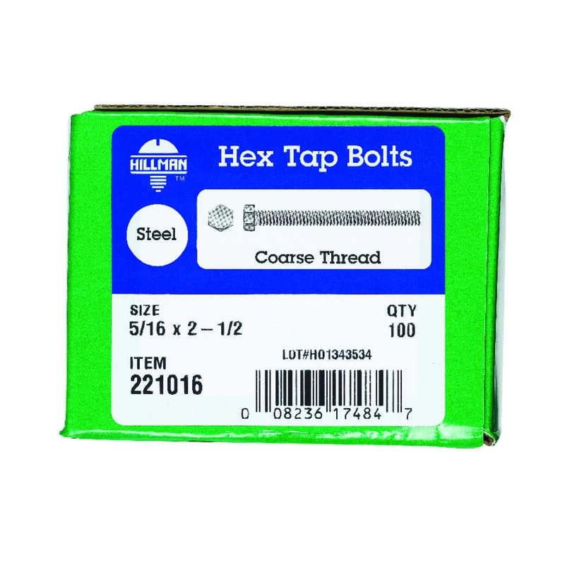 Hillman 5/16 in. D X 2-1/2 in. L Zinc Plated Steel Hex Tap Bolt 100 pk 2 Hillman 5/16 in. D X 2-1/2 in. L Zinc Plated Steel Hex Tap Bolt 100 pk - Image 2