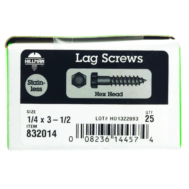 Hillman 1/4 in. X 3-1/2 in. L Hex Stainless Steel Lag Screw 25 pk 2 Hillman 1/4 in. X 3-1/2 in. L Hex Stainless Steel Lag Screw 25 pk - Image 2
