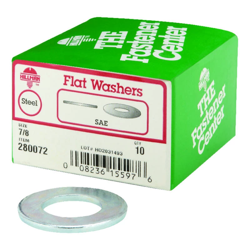 Hillman Zinc-Plated Steel 7/8 in. SAE Flat Washer 10 pk 1 Hillman Zinc-Plated Steel 7/8 in. SAE Flat Washer 10 pk