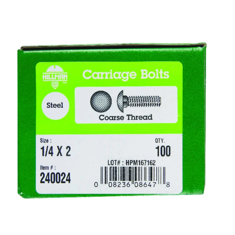 Hillman 1/4 in. X 2 in. L Zinc-Plated Steel Carriage Bolt 100 pk 2 Hillman 1/4 in. X 2 in. L Zinc-Plated Steel Carriage Bolt 100 pk - Image 2