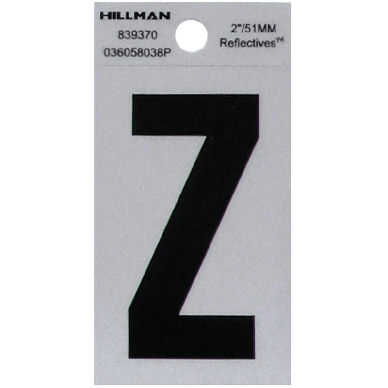 Hillman 2 in. Reflective Black Vinyl Self-Adhesive Letter Z 1 pc 1 Hillman 2 in. Reflective Black Vinyl Self-Adhesive Letter Z 1 pc