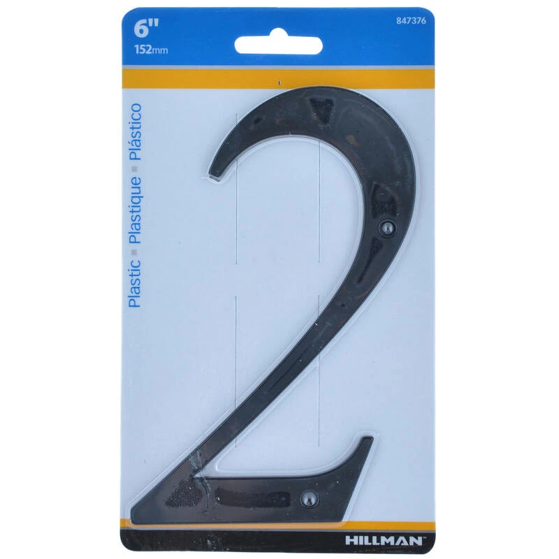 Hillman 6 in. Black Plastic Nail-On Number 2 1 pc 1 Hillman 6 in. Black Plastic Nail-On Number 2 1 pc