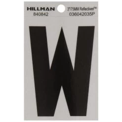 Hillman 3 in. Reflective Black Vinyl Self-Adhesive Letter W 1 pc