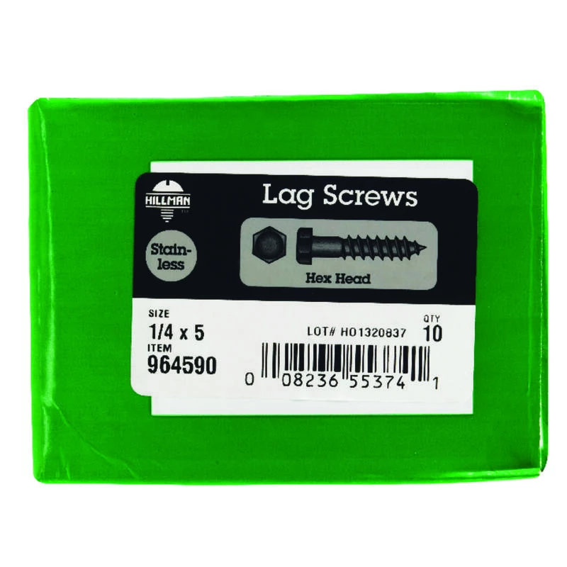 Hillman 1/4 in. X 5 in. L Hex Stainless Steel Lag Screw 10 pk 2 Hillman 1/4 in. X 5 in. L Hex Stainless Steel Lag Screw 10 pk - Image 2
