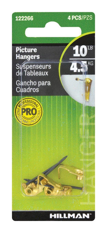 Hillman AnchorWire Brass-Plated Classic Picture Hanger 10 lb 4 pk 2 Hillman AnchorWire Brass-Plated Classic Picture Hanger 10 lb 4 pk - Image 2