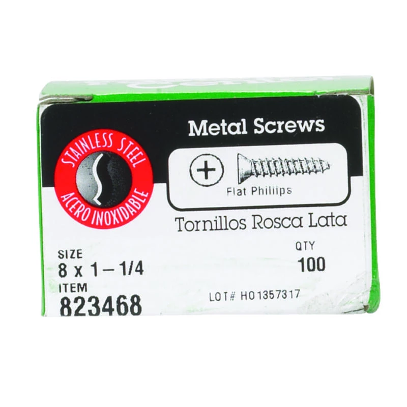 Hillman No. 8 X 1-1/4 in. L Phillips Flat Head Sheet Metal Screws 100 pk 1 Hillman No. 8 X 1-1/4 in. L Phillips Flat Head Sheet Metal Screws 100 pk