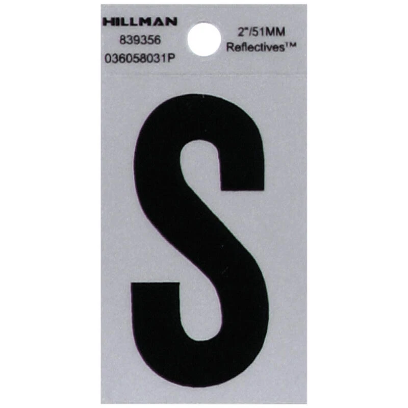Hillman 2 in. Reflective Black Vinyl Self-Adhesive Letter S 1 pc 1 Hillman 2 in. Reflective Black Vinyl Self-Adhesive Letter S 1 pc