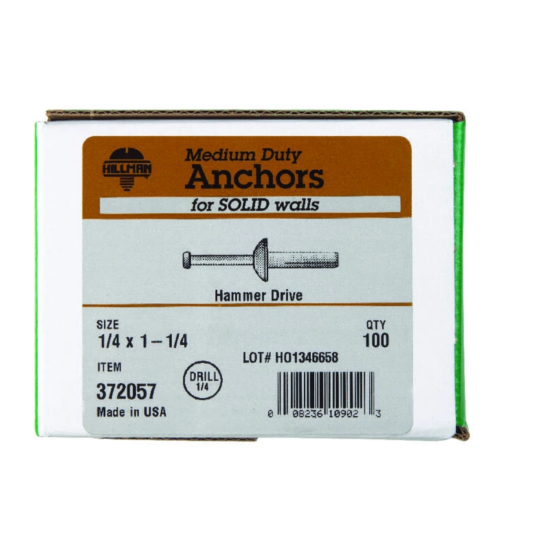 Hillman 1/4 in. D X 1-1/4 in. L Steel Mushroom Head Hammer Drive Anchor 100 pk 2 Hillman 1/4 in. D X 1-1/4 in. L Steel Mushroom Head Hammer Drive Anchor 100 pk - Image 2