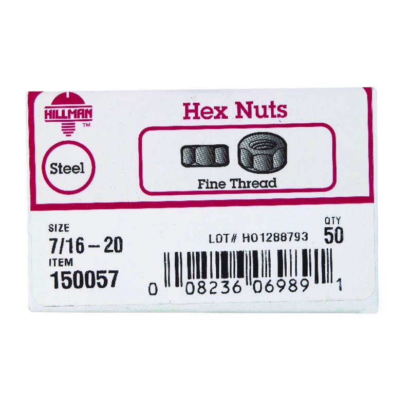 Hillman 7/16 in. Zinc-Plated Steel SAE Hex Nut 50 pk 2 Hillman 7/16 in. Zinc-Plated Steel SAE Hex Nut 50 pk - Image 2