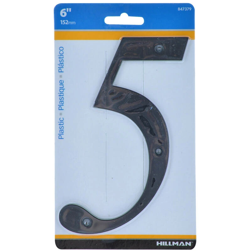 Hillman 6 in. Black Plastic Nail-On Number 5 1 pc 1 Hillman 6 in. Black Plastic Nail-On Number 5 1 pc