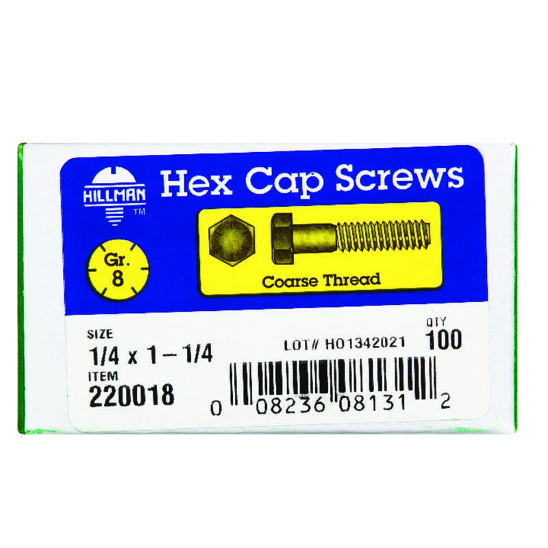 Hillman 1/4 in. D X 1-1/4 in. L Heat Treated Steel Hex Head Cap Screw 100 pk 2 Hillman 1/4 in. D X 1-1/4 in. L Heat Treated Steel Hex Head Cap Screw 100 pk - Image 2