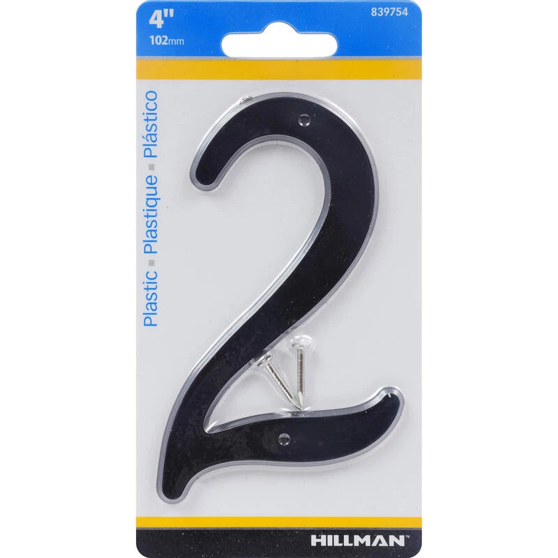 Hillman 4 in. Black Plastic Nail-On Number 2 1 pc 1 Hillman 4 in. Black Plastic Nail-On Number 2 1 pc