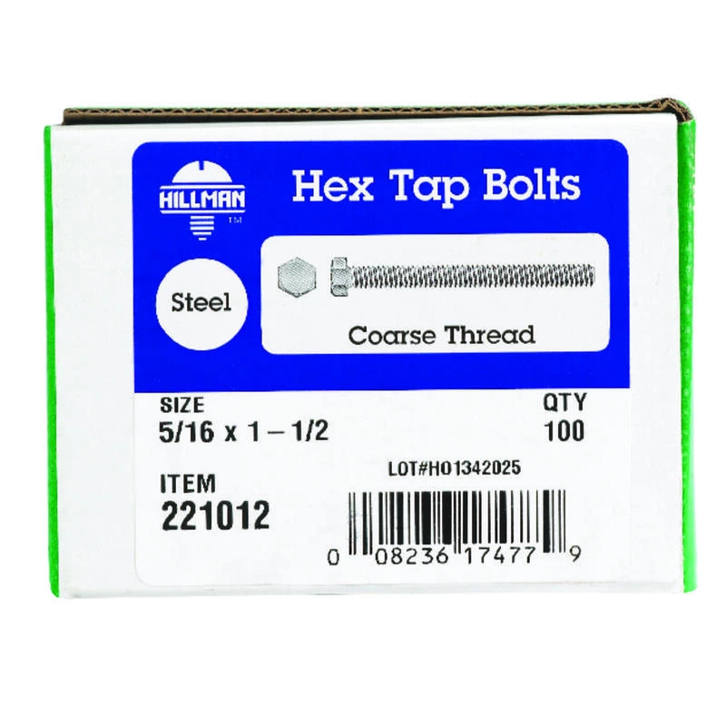 Hillman 5/16 in. D X 1-1/2 in. L Zinc Plated Steel Hex Tap Bolt 100 pk 2 Hillman 5/16 in. D X 1-1/2 in. L Zinc Plated Steel Hex Tap Bolt 100 pk - Image 2