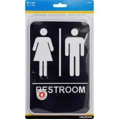 Hillman English Black Restroom Plaque 9 in. H X 6 in. W