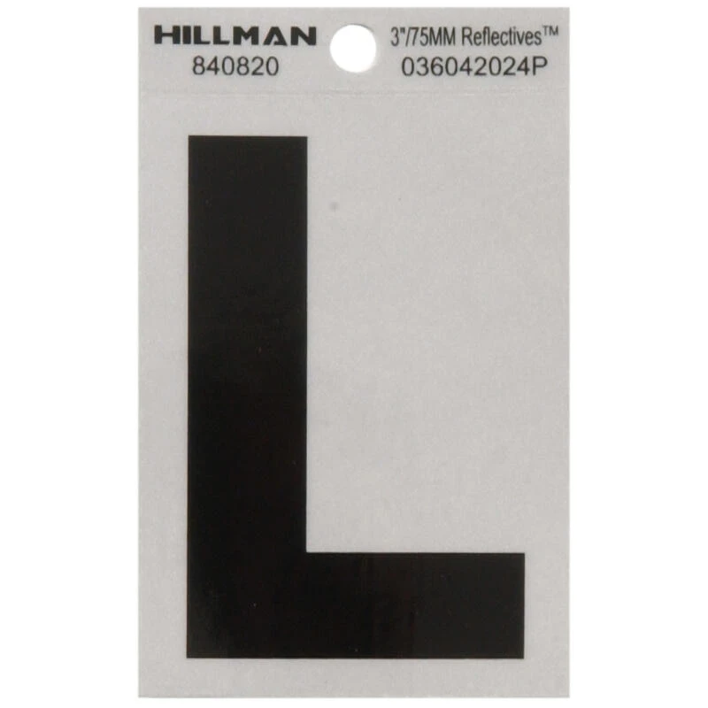 Hillman 3 in. Reflective Black Vinyl Self-Adhesive Letter L 1 pc 1 Hillman 3 in. Reflective Black Vinyl Self-Adhesive Letter L 1 pc