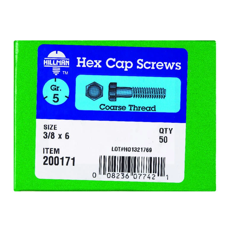 Hillman 3/8 in. D X 6 in. L Heat Treated Zinc Steel Hex Head Cap Screw 50 pk 2 Hillman 3/8 in. D X 6 in. L Heat Treated Zinc Steel Hex Head Cap Screw 50 pk - Image 2