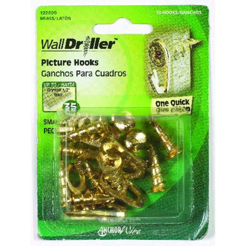 Hillman WallDriller Brass-Plated Gold Drywall Picture Hook 35 lb 10 pk 2 Hillman WallDriller Brass-Plated Gold Drywall Picture Hook 35 lb 10 pk - Image 2