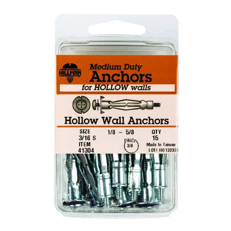 Hillman 3/16 in. D X 3/16 Short in. L Metal Pan Head Hollow Wall Anchors 15 pk 1 Hillman 3/16 in. D X 3/16 Short in. L Metal Pan Head Hollow Wall Anchors 15 pk