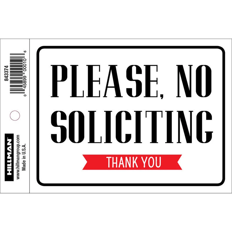 Hillman English White No Soliciting Decal 4 in. H X 6 in. W 1 Hillman English White No Soliciting Decal 4 in. H X 6 in. W