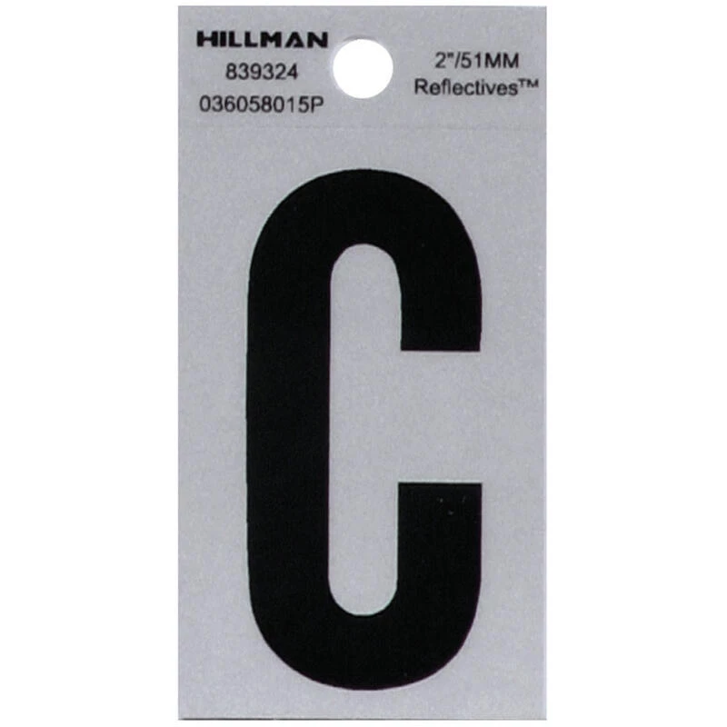 Hillman 2 in. Reflective Black Vinyl Self-Adhesive Letter C 1 pc 1 Hillman 2 in. Reflective Black Vinyl Self-Adhesive Letter C 1 pc