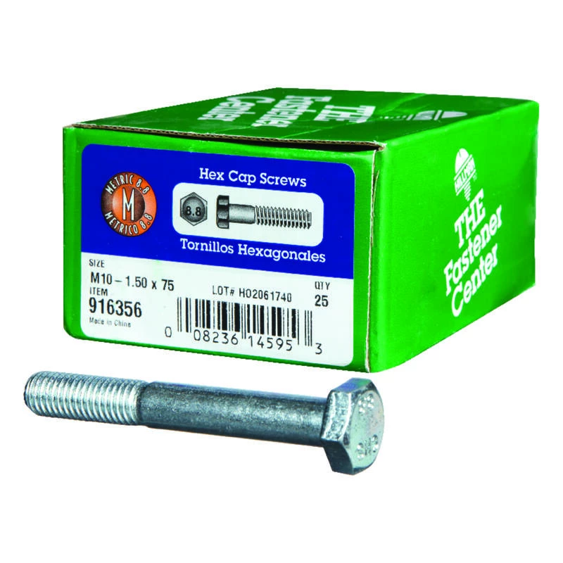 Hillman M10-1.50 mm D X 75 mm L Heat Treated Steel Hex Head Cap Screw 25 pk 1 Hillman M10-1.50 mm D X 75 mm L Heat Treated Steel Hex Head Cap Screw 25 pk