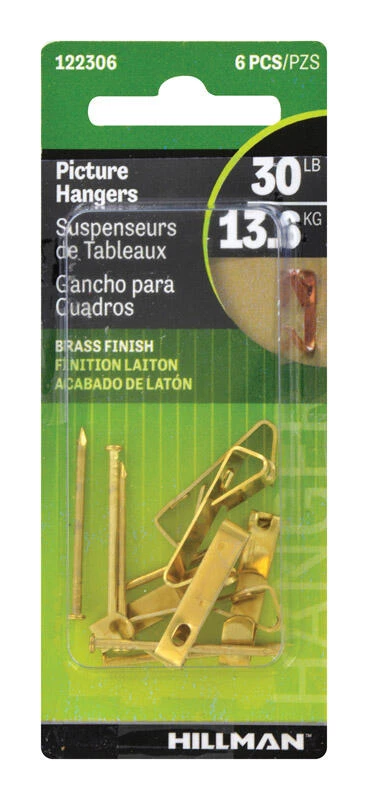 Hillman AnchorWire Brass-Plated Gold Conventional Picture Hanger 30 lb 6 pk 2 Hillman AnchorWire Brass-Plated Gold Conventional Picture Hanger 30 lb 6 pk - Image 2