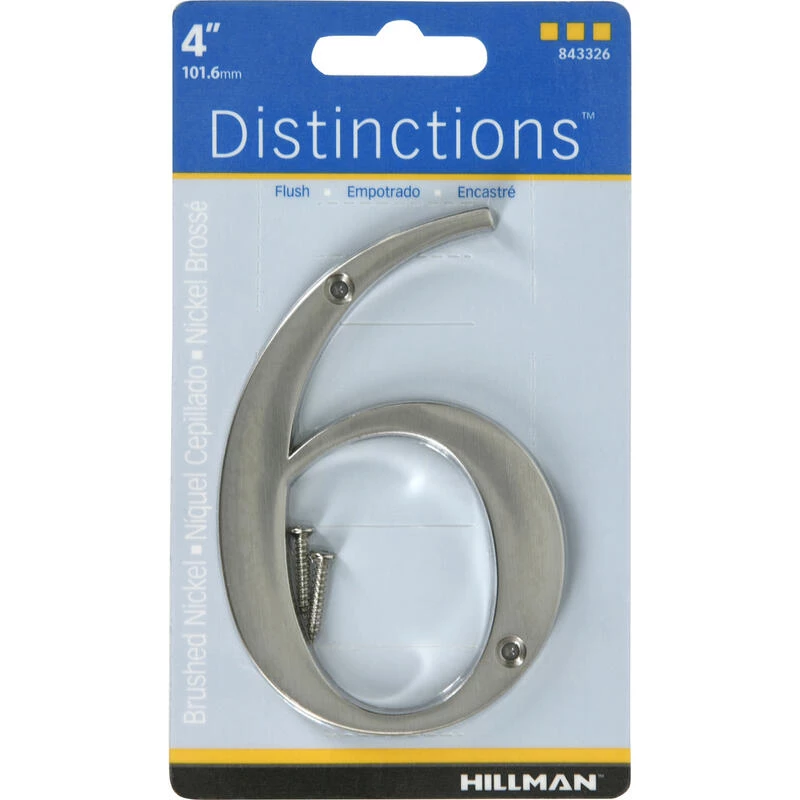 Hillman Distinctions 4 in. Silver Zinc Die-Cast Screw-On Number 6 1 pc 1 Hillman Distinctions 4 in. Silver Zinc Die-Cast Screw-On Number 6 1 pc