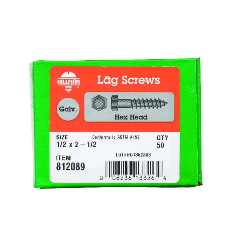 Hillman 1/2 in. X 2-1/2 in. L Hex Hot Dipped Galvanized Steel Lag Screw 50 pk 2 Hillman 1/2 in. X 2-1/2 in. L Hex Hot Dipped Galvanized Steel Lag Screw 50 pk - Image 2