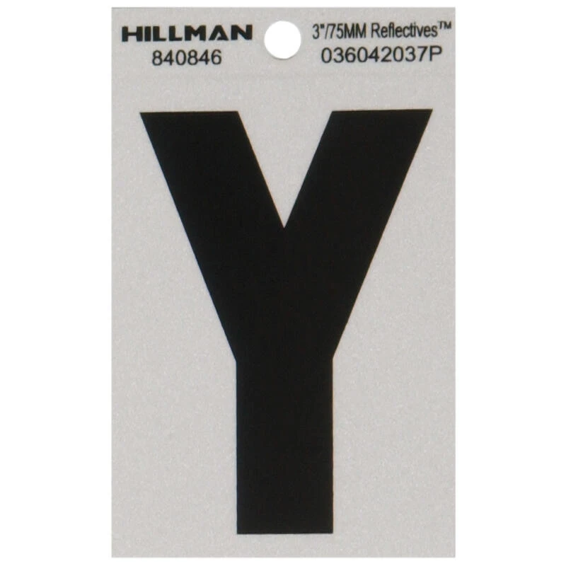 Hillman 3 in. Reflective Black Vinyl Self-Adhesive Letter Y 1 pc 1 Hillman 3 in. Reflective Black Vinyl Self-Adhesive Letter Y 1 pc