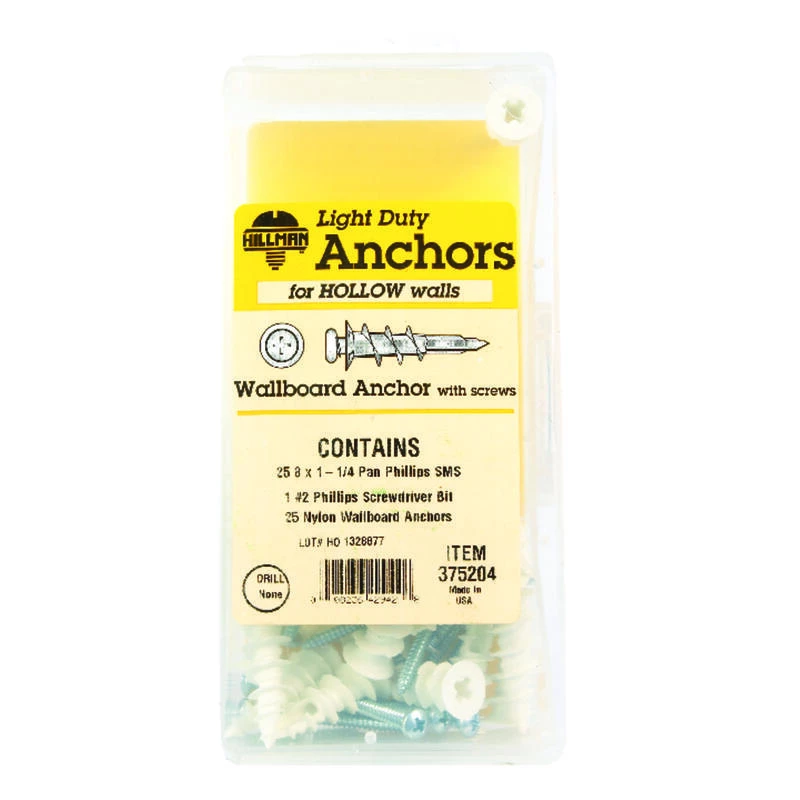 Hillman .164 in. D X 1-1/4 in. L Nylon Pan Head Wallboard Anchor Kit 1 pk 1 Hillman .164 in. D X 1-1/4 in. L Nylon Pan Head Wallboard Anchor Kit 1 pk