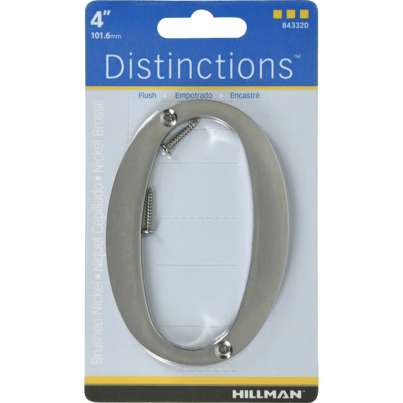 Hillman Distinctions 4 in. Silver Zinc Die-Cast Screw-On Number 0 1 pc 1 Hillman Distinctions 4 in. Silver Zinc Die-Cast Screw-On Number 0 1 pc