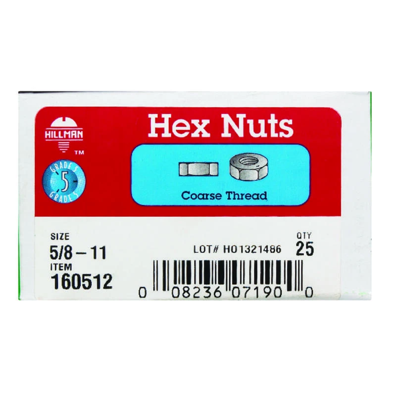Hillman 5/8 in. Zinc-Plated Steel USS Hex Nut 25 pk 2 Hillman 5/8 in. Zinc-Plated Steel USS Hex Nut 25 pk - Image 2