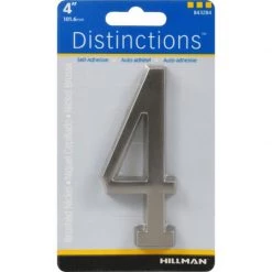 Hillman Distinctions 4 in. Silver Zinc Die-Cast Self-Adhesive Number 4 1 pc