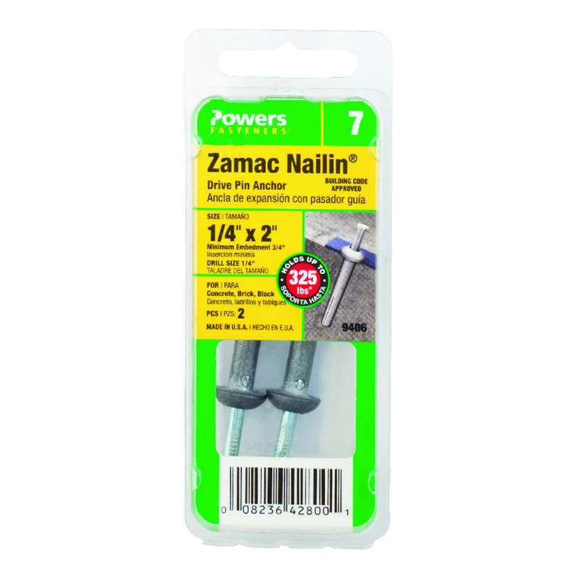 Hillman 1/4 in. D X 2 in. L Zinc Round Head Hammer Drive Anchor 2 pk 2 Hillman 1/4 in. D X 2 in. L Zinc Round Head Hammer Drive Anchor 2 pk - Image 2