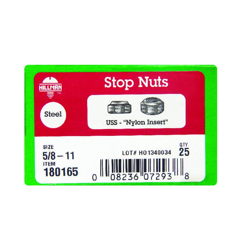 Hillman 5/8 in. Zinc-Plated Steel USS Nylon Lock Nut 25 pk 2 Hillman 5/8 in. Zinc-Plated Steel USS Nylon Lock Nut 25 pk - Image 2