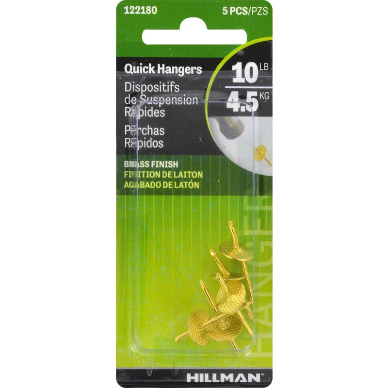 Hillman AnchorWire Brass-Plated One Piece Quick Hanger 10 lb 5 pk 1 Hillman AnchorWire Brass-Plated One Piece Quick Hanger 10 lb 5 pk