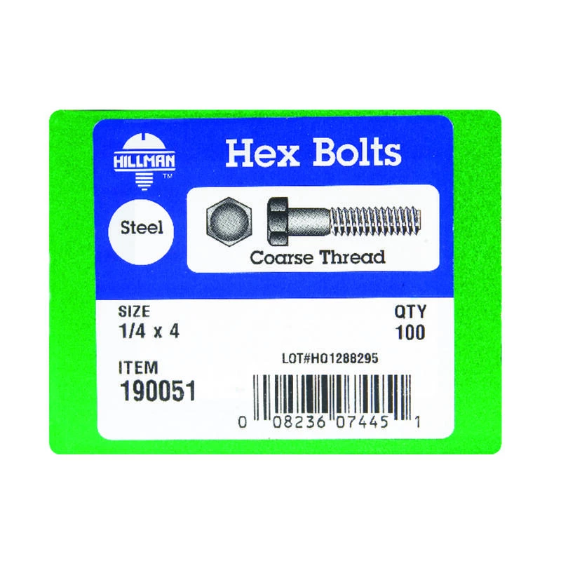 Hillman 1/4 in. D X 4 in. L Zinc Plated Steel Hex Bolt 100 pk 2 Hillman 1/4 in. D X 4 in. L Zinc Plated Steel Hex Bolt 100 pk - Image 2